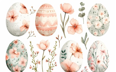 Huevo de Pascua decorativo de acuarela colorida y flor de primavera 165