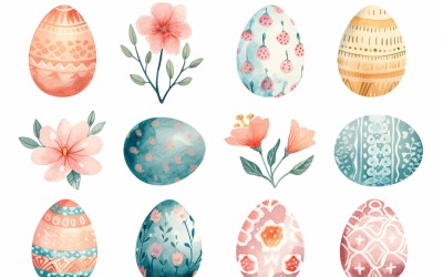 Huevo de Pascua decorativo de acuarela colorida y flor de primavera 166