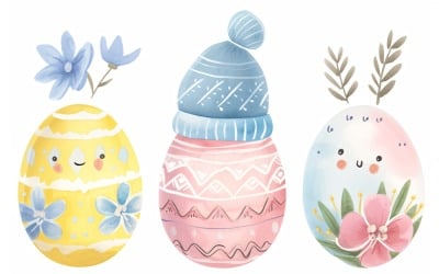 Huevo de Pascua decorativo de acuarela colorida y flor de primavera 194