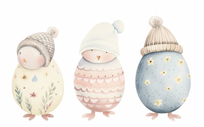 Huevos decorativos con un sombrero en los ojos cerca del huevo de Pascua gigante 161