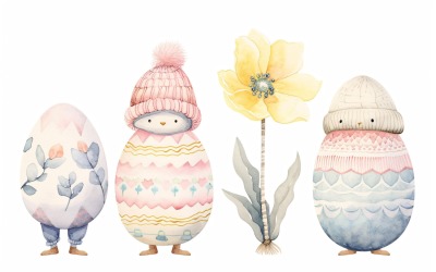 Oeufs décoratifs avec un chapeau sur les yeux près d&amp;#39;un œuf de Pâques géant 169
