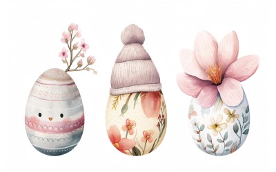 Színes akvarell dekoratív húsvéti tojás és tavaszi virág 179