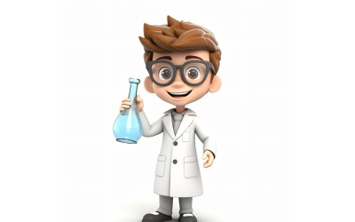 3D karakteres gyermekfiú tudós megfelelő környezettel 1