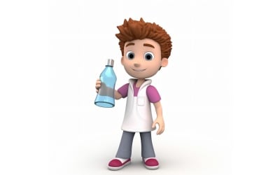3D karakteres gyermekfiú tudós megfelelő környezettel 3