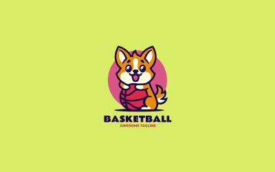 Kosárlabda Corgi Mascot Cartoon Logo