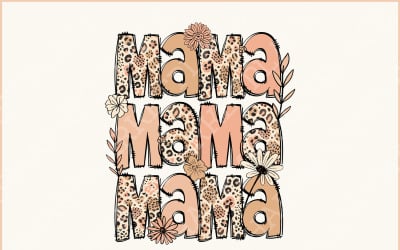 Leopard Mama Flower PNG, Retro &amp;amp; Boho Sublimation, Groovy Designs pro Den matek, Květinové