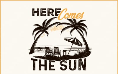 Summer PNG, Here Comes the Sun, Beach &amp;amp; Vintage Sublimation Designs, Trendy Retro Aesthetic