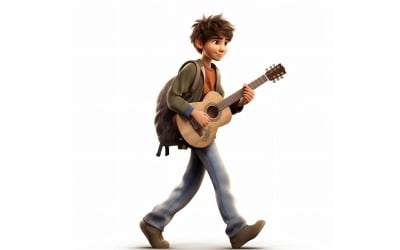 3D karakteres gyermek fiú zenész megfelelő környezettel 4