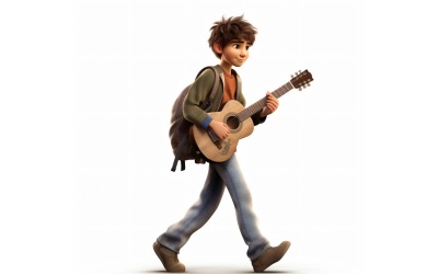 3D postava Dítě chlapec Hudebník s příslušným prostředím 4