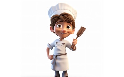 Postać 3D Pixar – chłopiec-szef kuchni z odpowiednim otoczeniem 4