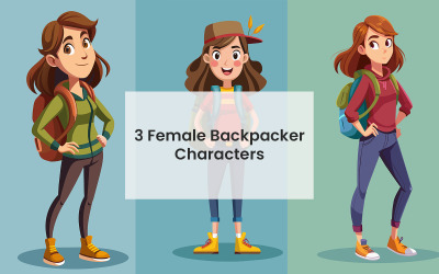 3 Backpacker Genç Kadın Komik Tam Vücut