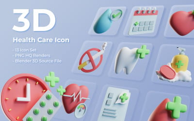 Cenografia de ícones de cuidados de saúde 3D