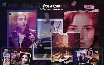 Шаблоны фотографий Polaroid с неоновыми огнями