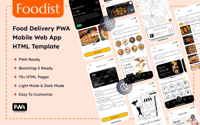 Багатоцільовий мобільний додаток для доставки їжі PWA HTML Template - Foodist