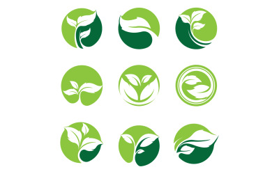 Plantilla vectorial de icono de logotipo de elemento de árbol de hoja verde versión 3