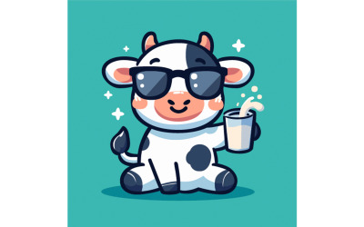 Celebración del día de la leche con vaca de dibujos animados sosteniendo ilustración de leche