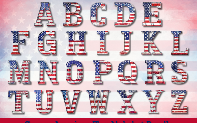 Paquete de imágenes prediseñadas del alfabeto de bandera americana de Grunge