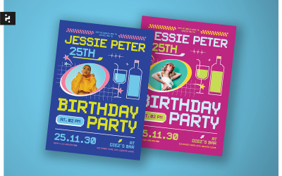 Blue Pink Pixel Y2K Birthday Invitation