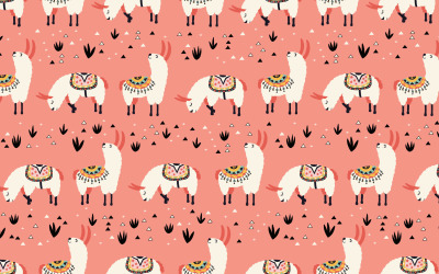 Llamas en un patrón de Vector de desierto rosa