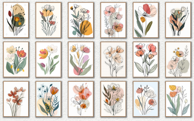 Minimalista Flower Line Art fali posztercsomag