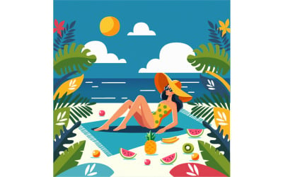 Kobieta spotykająca się z zachodem słońca na wakacjach na plaży