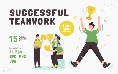 Flatty - Set di illustrazioni di lavoro di squadra di successo