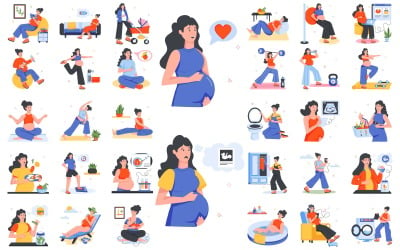 Blossoming Life: Pregnancy Illustrations Collection - SVG Format