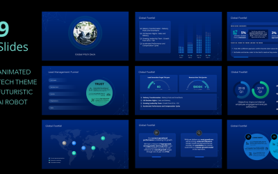 Diapositivas PPT animadas de presentación global Tema azul oscuro