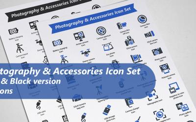 Conjunto de iconos de fotografía y accesorios