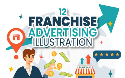 12 Franchise reklám üzleti vektoros illusztráció
