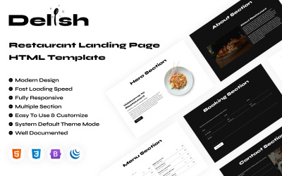 Цільова сторінка ресторану Delish, адаптивна до HTML