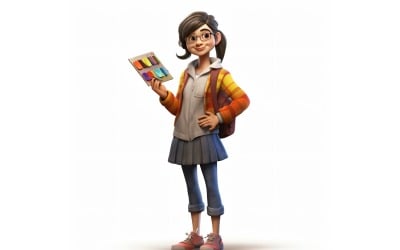 3D Character Child Girl Painter with relevant environment