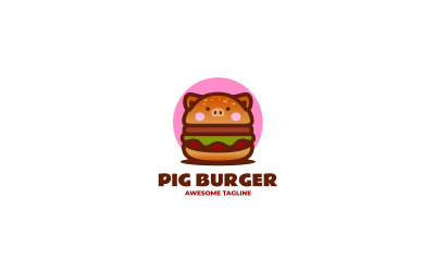 Logotipo de desenho animado da mascote do hambúrguer de porco
