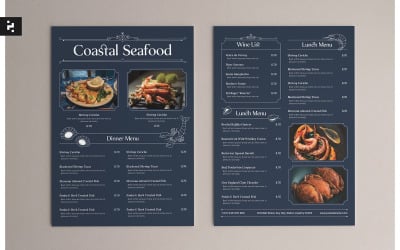 Menü des klassischen Meeresfrüchterestaurants an der Küste