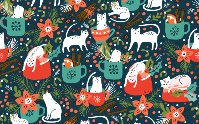 Spicy Kittens Weihnachtskarte und Musterdesign