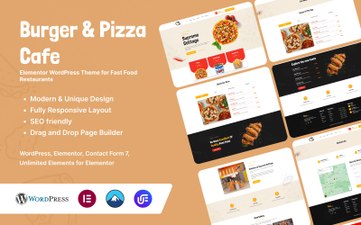 Burger &amp;amp; Pizza Cafe - Elementor WordPress-tema för snabbmatsrestauranger