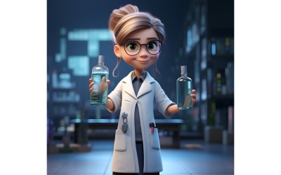 3D karakter kind meisje wetenschapper met relevante omgeving 10