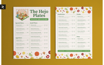 Menu do restaurante da fazenda à mesa