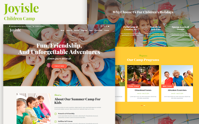 Vstupní stránka HTML5 Joyisle – dětský tábor