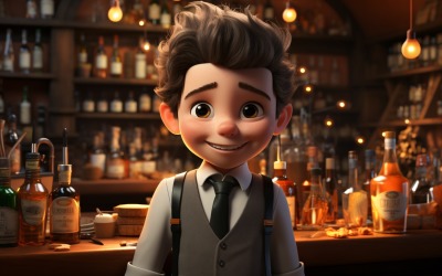3D Character Child Boy Bartender with relevant environment 2