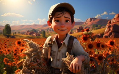 3D Character Child Boy Farmer with relevant environment 2