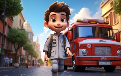 3D Character Child Boy Paramedic with relevant environment 1