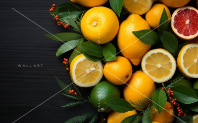 Citrus Fruits Background flat lay on Dark Green Background 16
