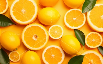 Citrus Fruits Background flat lay on yellow Background 2