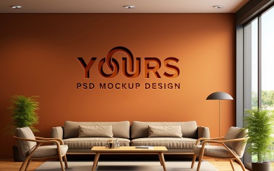 Maquete 3D do logotipo da parede marrom interna
