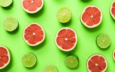 Citrus Fruits Background flat lay on green Background 67