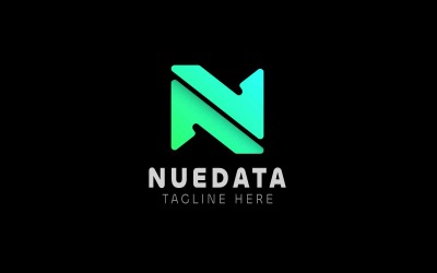 Modelo de logotipo técnico NUEDATA, logotipo tecnológico N Latter, logotipo moderno de transferência de dados