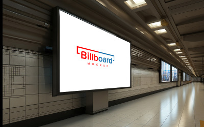 Simule una valla publicitaria en blanco con espacio para copiar publicidad o marketing de contenidos y medios en la estación del tren