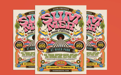 Retro jaren &amp;#39;70 zomermuziekfestival Flyer Tempalte