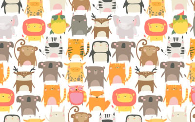 Vector Seamless Pattern with Cute Animals on White